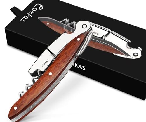 Wine Key – CORKAS Prestige Waiter Corkscrew with Rosewood Handle, Handcrafted Wine Opener Manual with Double Hinged, Foil Cutter and Bottle Opener, Ideal Gifts for Sommelier, Bartenders, Servers Wine Key – CORKAS Prestige Waiter Corkscrew with Rosewood Handle, Handcrafted Wine Opener Manual with Double Hinged, Foil Cutter and Bottle Opener, Ideal Gifts for Sommelier, Bartenders, Servers